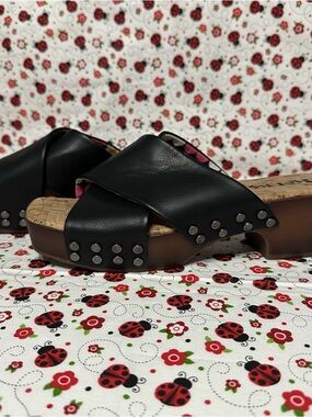 KORKS by Kork-Ease Draya Black Leather Platform Slide Sandals - Size 8